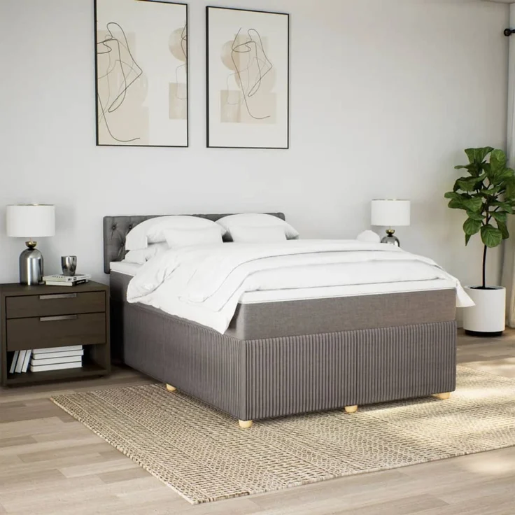 vidaXL Boxspringbett mit Matratze Taupe 160x200 cm Stoff 3289818 – Bild 4