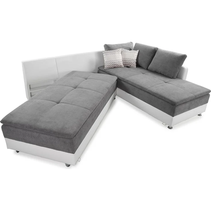 Ecksofa-Dauerschläfer Doppelbett Federkern Bettkasten Couch in Hellgrau Weiß – Bild 4