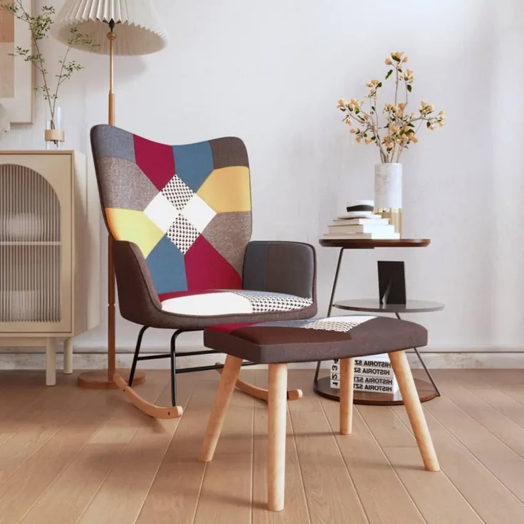 vidaXL Schaukelstuhl mit Hocker Patchwork Stoff 328192