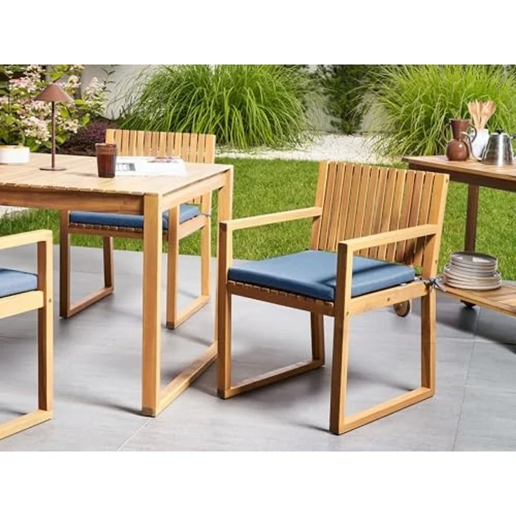 Set mit 8 Stühlen und Sitzkissen SASSARI PREMIUM zertifiziertes Akazienholz Blau – Bild 2