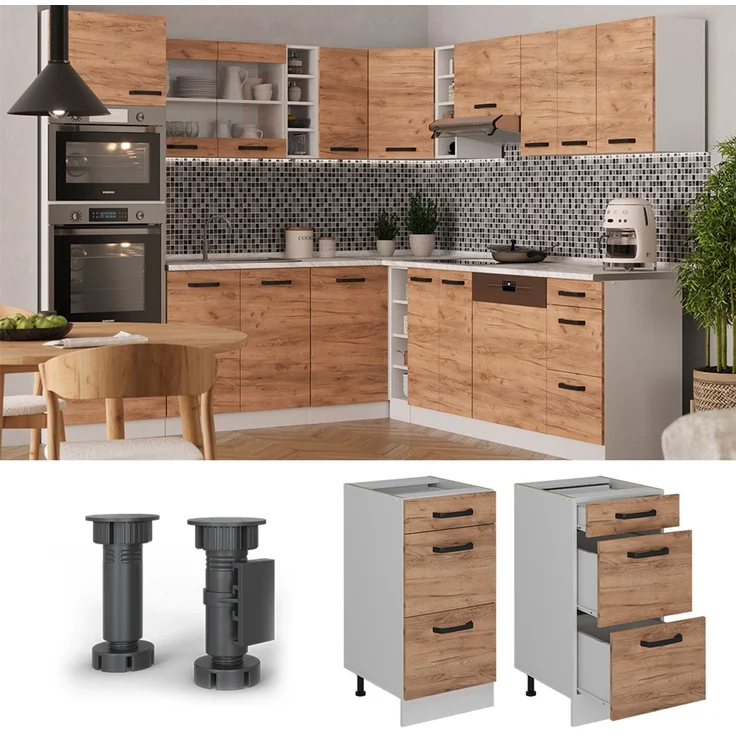 Küchenunterschrank R-Line Goldkraft Eiche 40 cm AP Marmor Vicco – Bild 4