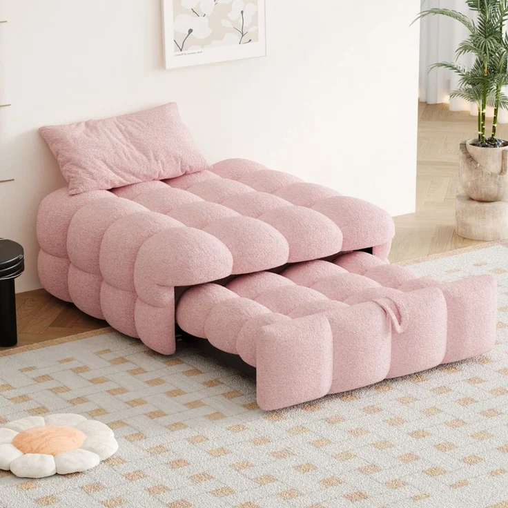 STILVORA Schlafsofa Ausziehbares sofa mit bettfunktion,sofas wohnzimmer,Puffy-Bett,rosa – Bild 5