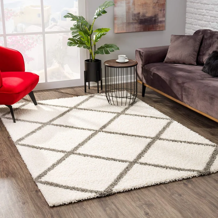 SANAT Madrid Shaggy Teppich - Hochflor Teppiche für Wohnzimmer, Schlafzimmer, Küche - Creme, Größe: 100x300 cm