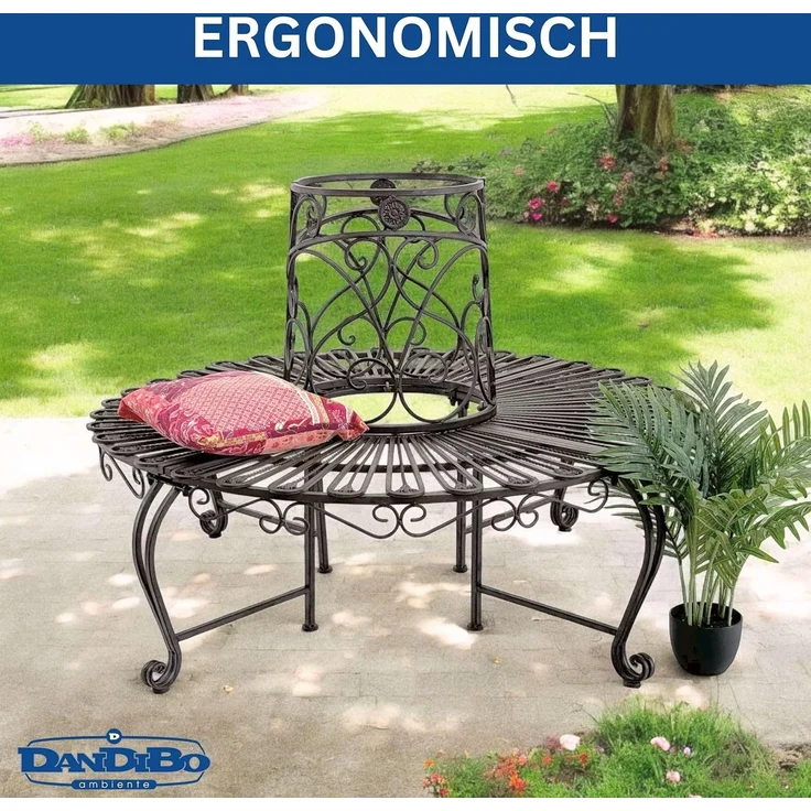 DanDiBo Baumbank Rund Metall Wetterfest Braun 96591 Rundbank ø 135 cm Gartenbank Sitzbank Bank Garten Antik – Bild 8
