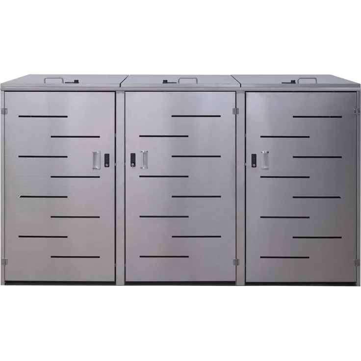 XL 3er-/6er-Mülltonnenverkleidung HWC-E83, Mülltonnenbox, erweiterbar 116x212x98cm ~ Edelstahl 85kg – Bild 5