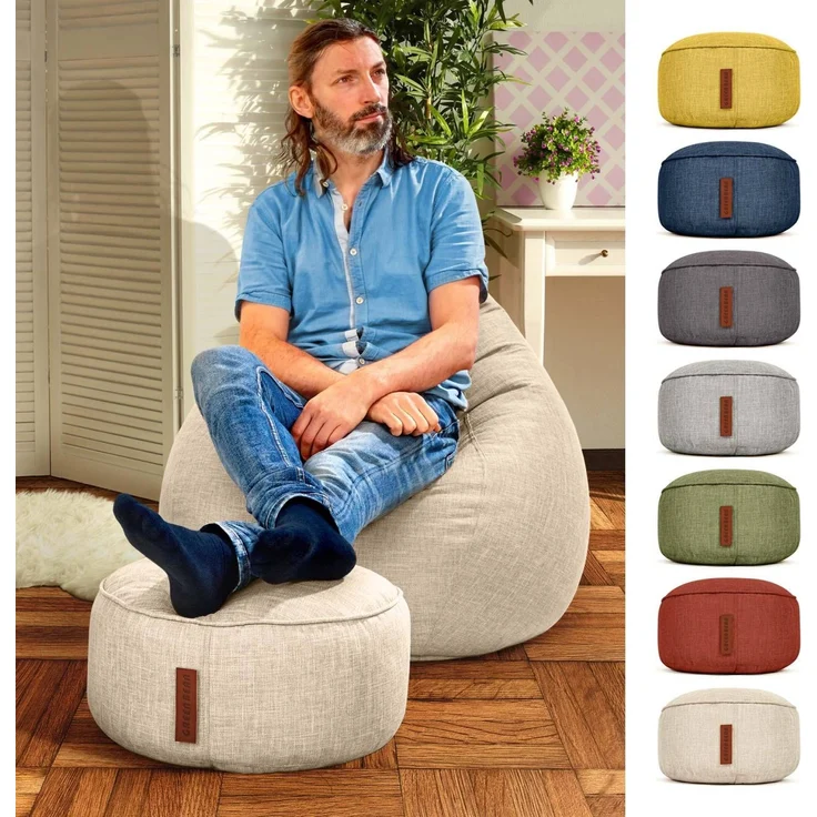 Green Bean® Sitzsack-Hocker 45x25cm mit EPS-Perlen Füllung - Sitz-Pouf für Sitzsäcke - Sitzhocker für Kinder und Erwachsene - Sand – Bild 2