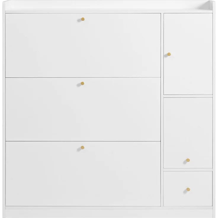 Großer Schuhschrank mit Sitzbank Weiß 119cm Breite Moderner Flurschrank Mit Kippschubladen Und Verstellbaren Böden Großer Stauraum Für Bis Zu 30 Paar Schuhe Garderobenschrank Mit Integrierter Sitzbank Und Kippsicherung, 119cmx24cmx122cm, Weiß – Bild 6