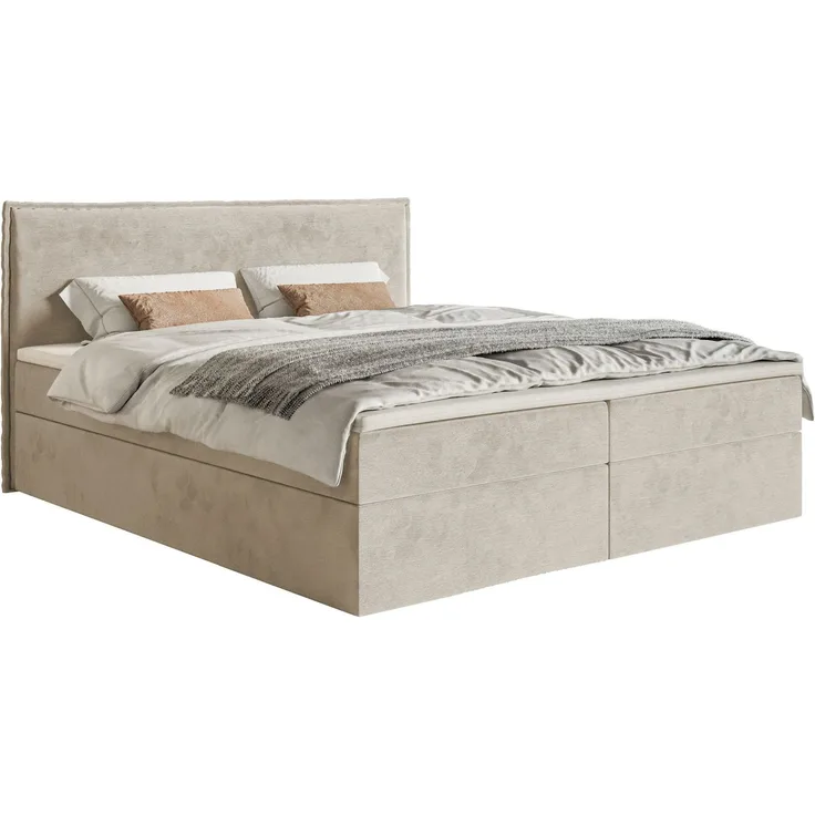 Selsey 'Softie' Boxspringbett 140x200 cm mit Topper und Stauraum, Velours wasserabweisend, Beige