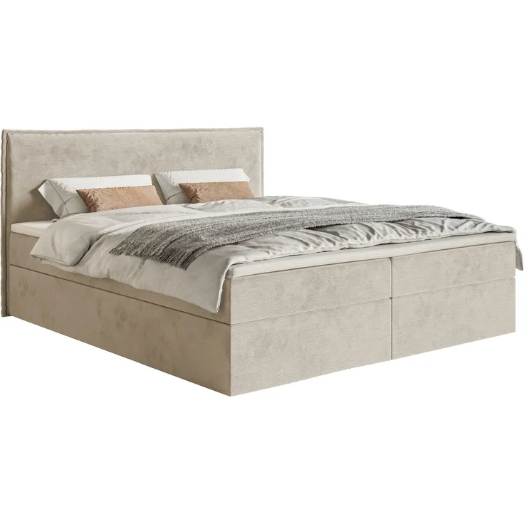 Selsey 'Softie' Boxspringbett 140x200 cm mit Topper und Stauraum, Velours wasserabweisend, Beige – Bild 1