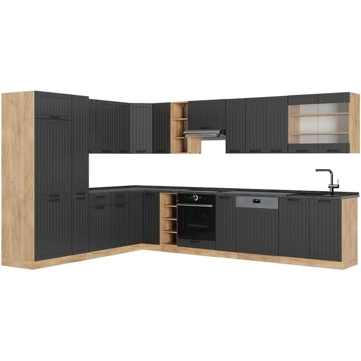 Eckküche Fame-Line Dunkelgrau/Goldkraft Eiche 347 x 257 cm, AP Anthrazit Vicco – Bild 1