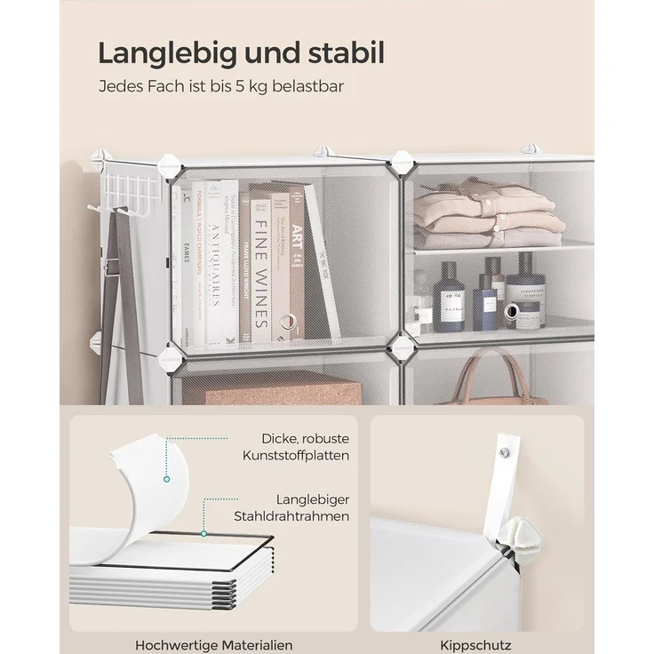 SONGMICS Schuhregal, Schuhschrank, für Garderobe und Eingangsbereich, anpassbar, 16 Fächer, für bis zu 64 Paar Schuhe, wolkenweiß-transparent LPC045WH01 – Bild 7