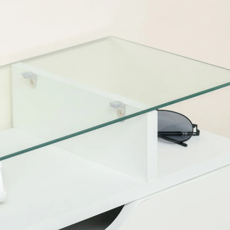 Schuhschrank mit 2 Klappschubladen + 1 Auszugsschublade + 1 Ablagefläche und 1 weißer Glasplatte – Bild 8
