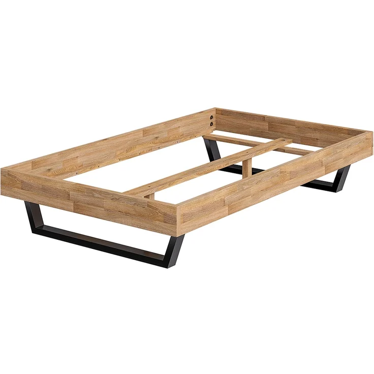 skølm 'Alver' Bett 120x200 cm, Bettgestell, natur geölt, Massivholzbett aus Eiche mit Metallkufen, Doppelbett ohne Bettkopf – Bild 2