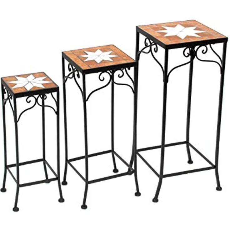 Blumenhocker Mosaik Eckig 3er Set 46, 54, 62 cm Blumenständer 12012 Beistelltisch Pflanzenständer Mosaiktisch – Bild 4
