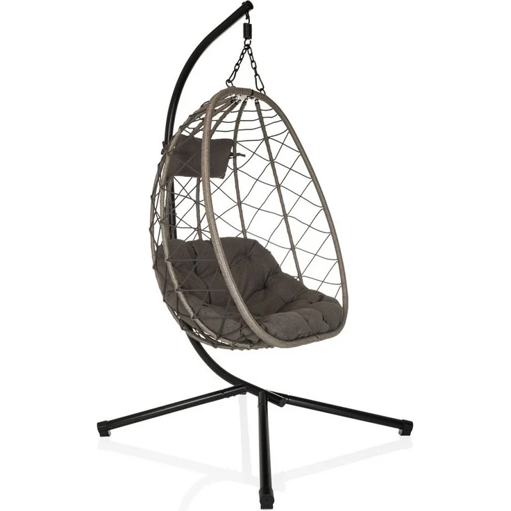 hjh LIVING Gartenstuhl Outdoor Stuhl COCOVA Stoff, Pe-Rattan, Eisen, Hängesessel Rattan Korb mit Sitzpolster wetterfest, Eisengestell – Bild 1