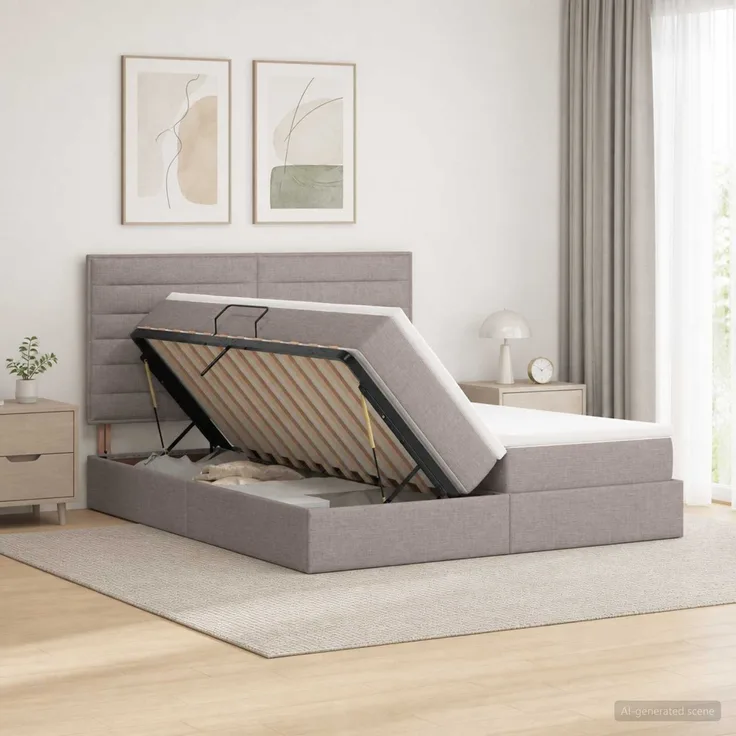 vidaXL Aufbewahrungsbett mit Kopfteil Taupe 180 x 200 cm Stoff 3459780