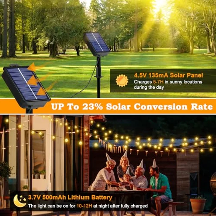 Solar Lichterkette Aussen Wetterfest, 60 LED 13,2M 43,3Ft 8 Modi IP65 Outdoor Lichterkette Solar aussen Wetterfest Lampions für Balkon Terassen Garten Bäume Weihnachtsdekoration Festival(warmweiß) – Bild 5