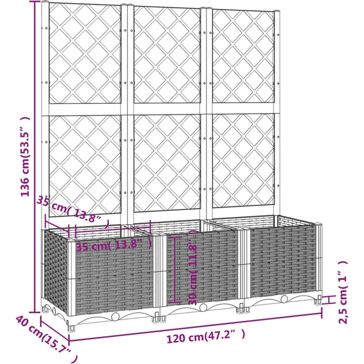 vidaXL Pflanzkübel mit Spalier Blaugrau 120x40x136 cm PP 318253 – Bild 8