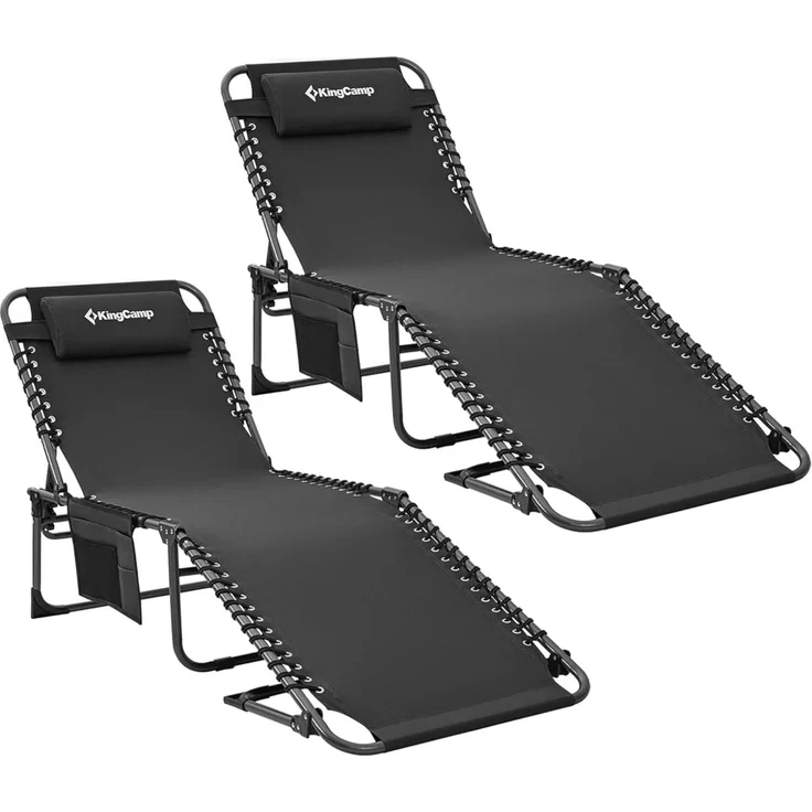 KingCamp Sonnenliege Klappbar 2er Set Gartenliege Campingliege 5-Stufig Verstellbarer Rückenlehne Liege Gartenstuhl Strandliege Camping Klappbett mit Kopfkissen für Garten Urlaub Outdoor Strand Pool – Bild 1