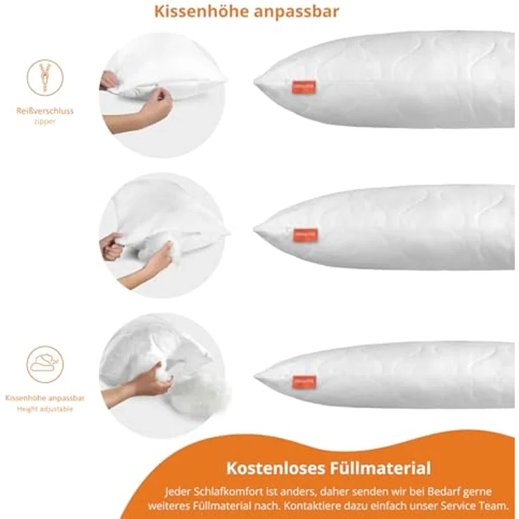 sleepling 191122 2er Set Komfort 100 Kopfkissen, Ökotex, waschbar bis 60 Grad, Made in EU, Füllmengengarantie, Größengarantie, 80x80 cm, weiß – Bild 4