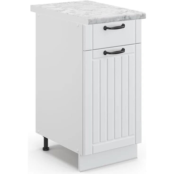 Vicco Küchenunterschrank Fame-Line, Weiß Landhaus/Weiß, 40 cm, AP Marmor