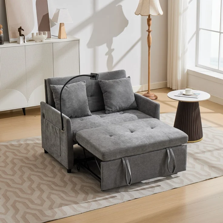 Wohnora-Minimally modern design fabric sofa multifunctional deformation sofa - comfortable living room, office and studio sleeping sofa, small unit dual-use foldable single nap bed,H 835cm x T 109cm x B 72cm,Grau – Bild 2