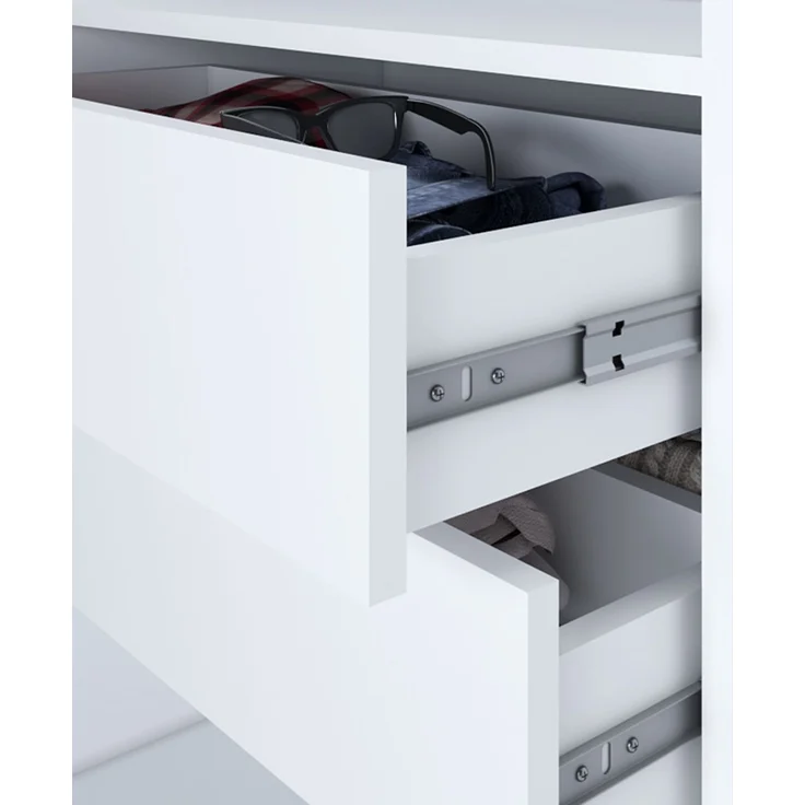 A&J MöbelLand 'Viluno' Schwebetürenschrank mit 4 Schubladen und Spiegel, Spanplatte, 215 x 59,5 x 200 cm, Weiß / Weiß / Weiß / Schwarz – Bild 7