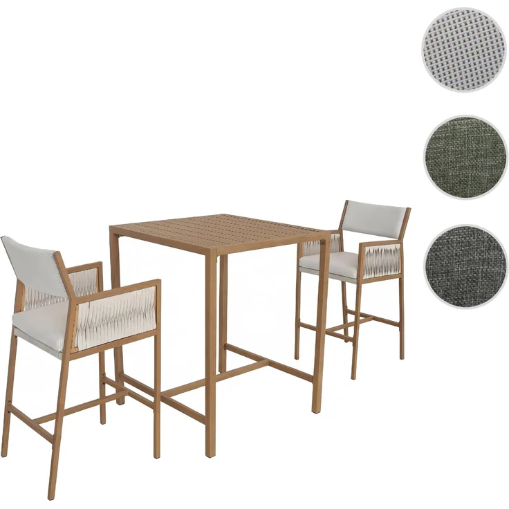 Set Bartisch + 2x Barhocker HWC-Q12, Barstuhl Stehtisch, Polyrattan Olefin (210 g/m²) ~ weiß – Bild 10
