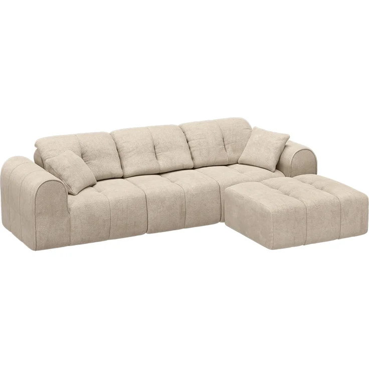 skølm 'Vanaheim' Sofa 3 Sitzer mit Hocker & 2 Kissen, Cloud Sofa beige, Chenille-Stoff, Vollschaumcouch mit Federkern und Vakuum-Kompression, kein Aufbau erforderlich – Bild 11
