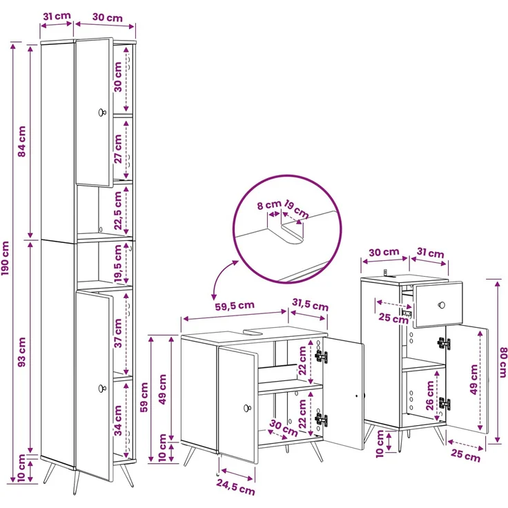 vidaXL 3-teiliges Badezimmer-Schranksystem BREDA Betongrau 3417885 – Bild 10