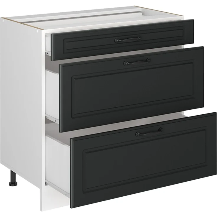 Küchenunterschrank R-Line Anthrazit Landhaus/Weiß 80 cm mit 3 Schubladen Arbeitsplatte Anthrazit Vicco – Bild 3