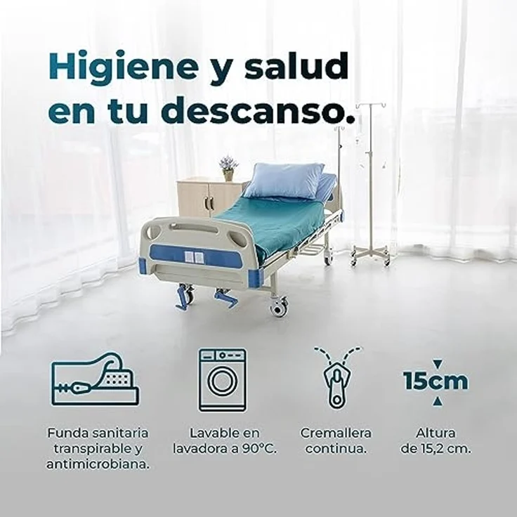 Cecotec Sanitär Matratze Fluss 1500 HealthConfort 90x190. HR -Schaumkern, viskoelastische Schicht, Höhe 15 cm, wasserdichtes und waschbares Sanitärgehäuse 90º, atmungsaktiv, antimikrobiell – Bild 4