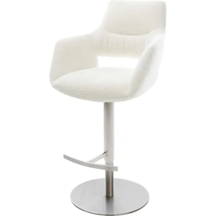 Barstuhl Yago-Flex Bouclé Soft Beige Drehfuß höhenverstellbar Edelstahl Silberfarben Taschenfederkern