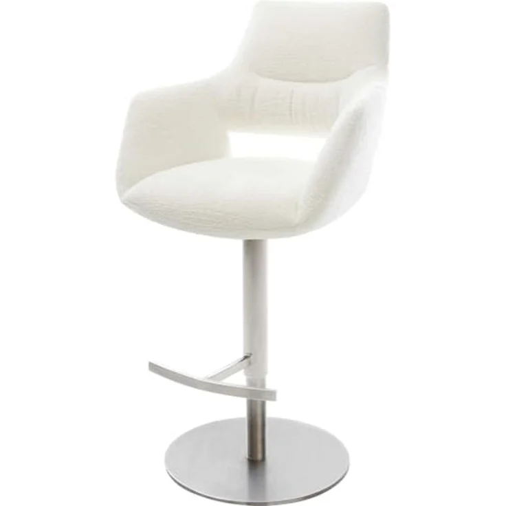 Barstuhl Yago-Flex Bouclé Soft Beige Drehfuß höhenverstellbar Edelstahl Silberfarben Taschenfederkern – Bild 1