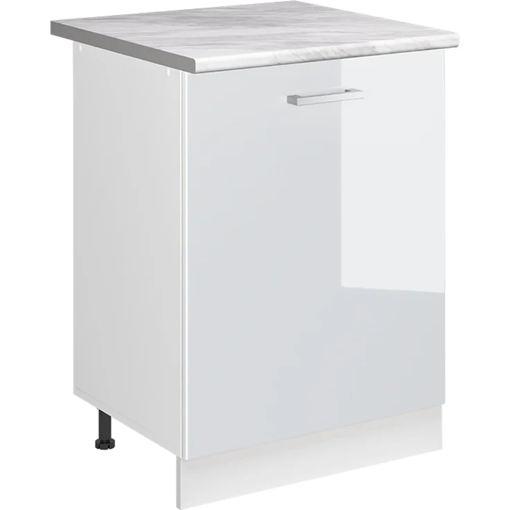 Küchenunterschrank R-Line Weiß Hochglanz/Weiß 60 cm mit 1 Tür Arbeitsplatte Marmor Vicco – Bild 1