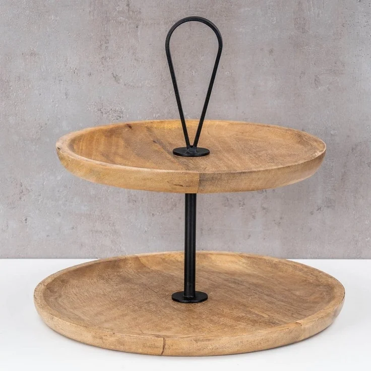 Levandeo® Etagere, Etagere 2 Etagen H35cm Mango Holz Schwarz Natur Servierplatte – Bild 2