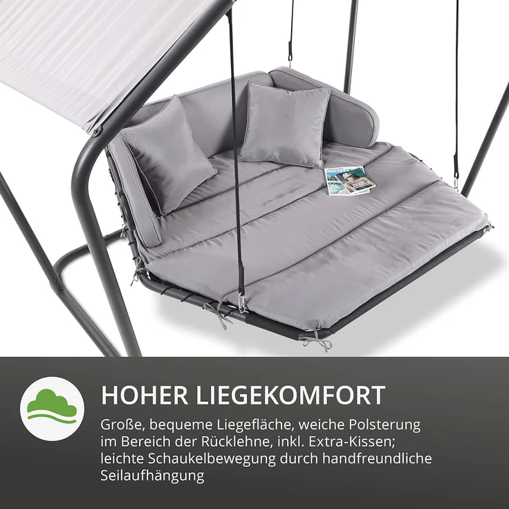 Leco 'Laureen' Hollywoodschaukel mit Polsterauflagen, Kissen & Sonnendach, grau, 264 x 185 x 195 cm – Bild 4