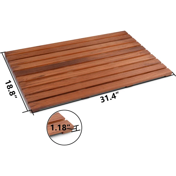 Teakholz, Teakholz Badematte, hölzerne Duschmatte, Badewannenmatte, rutschfeste Gummifüße, rollbar, innen, Badezimmer, Dusche, Spa, Sauna, 80x48cm--Teak--80x48.5x3cm--YOUDENOVA – Bild 5