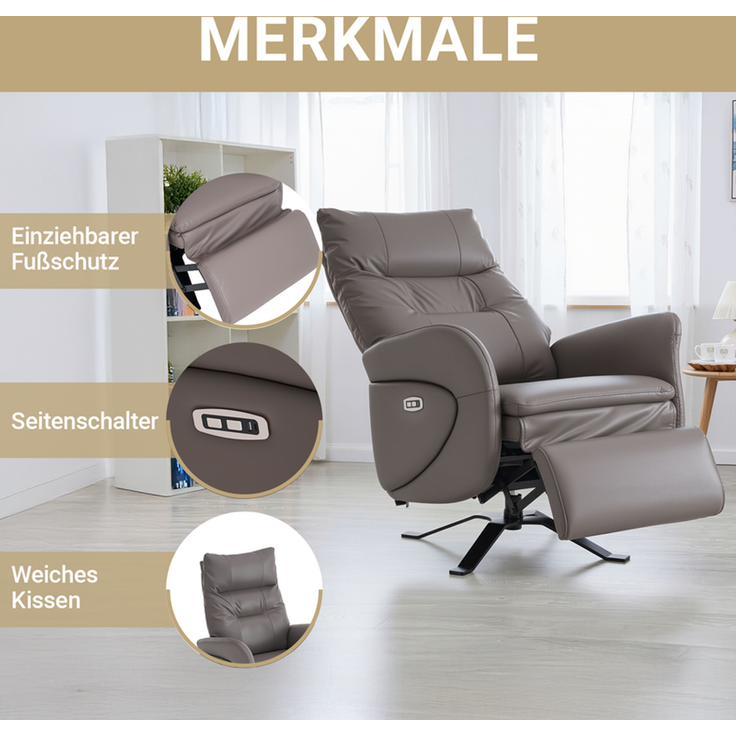 HOME NATURE WOHNKONZEPT Elektrischer Relaxsessel mit USB-Anschluss, elektrisch verstellbarer TV-Sessel mit Liegefunktion, Kunstleder Braun, bis 350 kg, FT9207-A – Bild 4