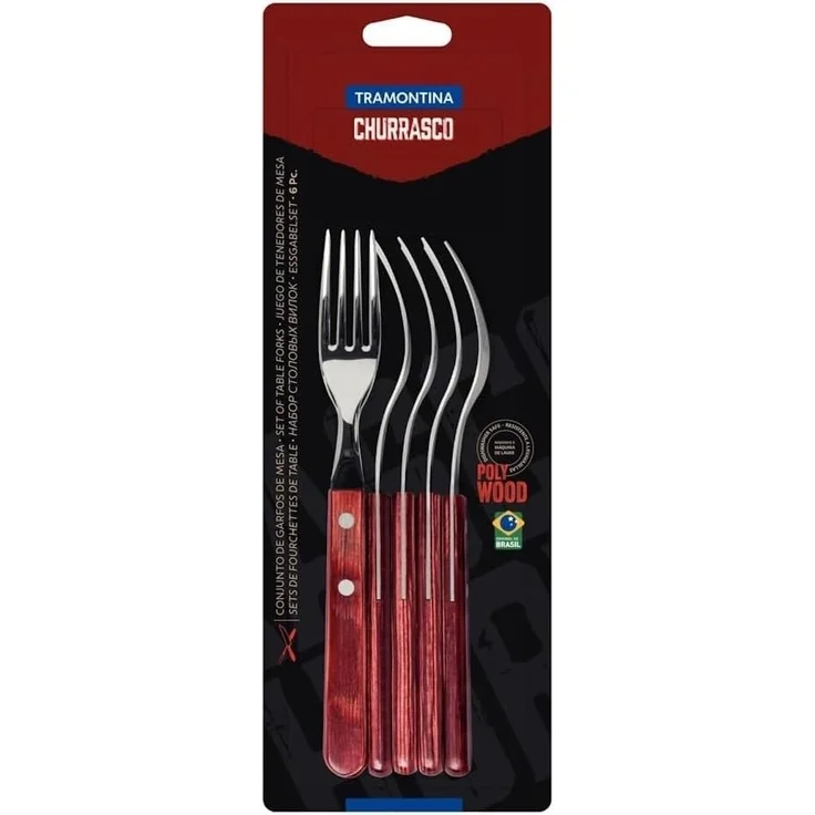 Tramontina Tafelgabel Steak/Pizza - Set 6-teilig, mit FSC Holzgriff (6 Stück), Echtholzgriff, rostfreier Edelstahl, spülmaschinenfest – Bild 1