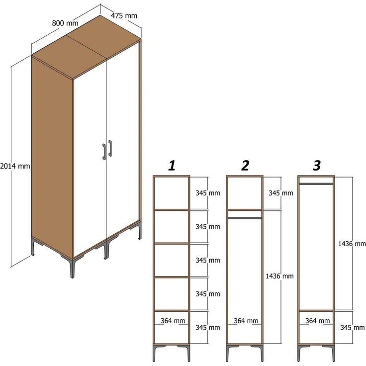 Dmora Garderobe 2 Türen Alhena 80x201,4 H cm Braun Kleiderstange – Bild 8