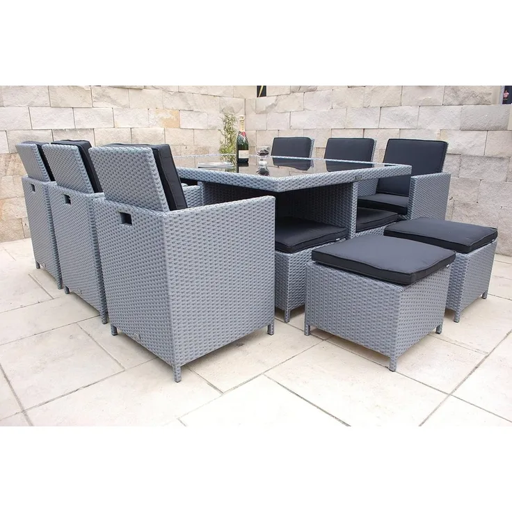 Ragnarök Möbel-Design Garten-Essgruppe Heimdall Esstisch Set 6+4, (Set, Polyrattan, Alu), klappbare Rückenlehne, Würfelsystem