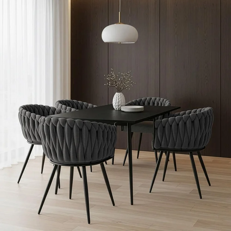 HOME DELUXE Esszimmerstuhl gewebt AYLA - 3er Set Dunkelgrau – Bild 3