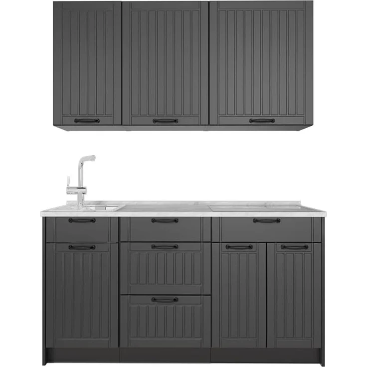 Singleküche Fame-Line Dunkelgrau/Anthrazit 150 cm, AP Marmor Vicco – Bild 1
