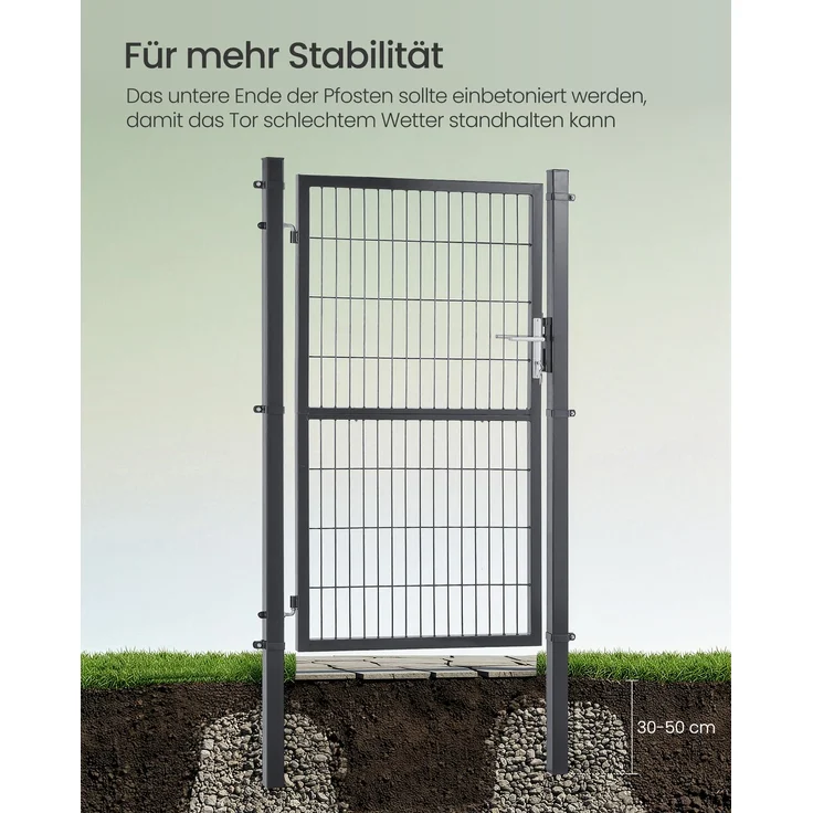 SONGMICS Gartentor, Gartentür, verzinkter Stahl, Zauntor, Hoftor, abschließbar, rechteckiges Rohr, Tür 106 x 160 cm (B x H), grau – Bild 3