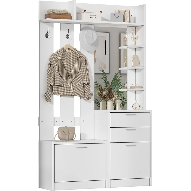 DESVIAE Garderobenschrank Weiß aus MDF – 110x185x34 cm – Spiegel, 2 Schuhschränke – Bild 7