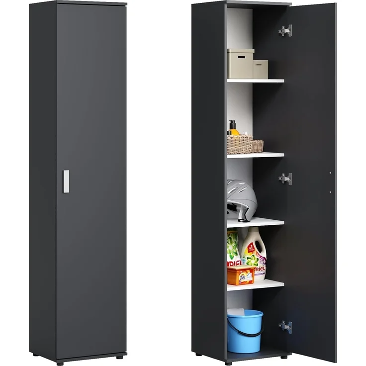 Home Collective Mehrzweckschrank Schmaler Schrank 40 cm breit mit 1 Tür & 4 Einlegeböden (Universalschrank Haushaltsschrank für Haushalt, Flur, Büro oder Schlafzimmer) 40x35x184 cm (BxTxH), Anthrazit – Bild 1