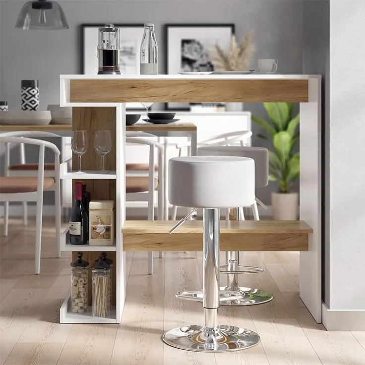 Bartisch-Set Dana Weiß/Goldkraft Eiche 108 x 50 cm mit 2 Barhockern Vicco – Bild 6