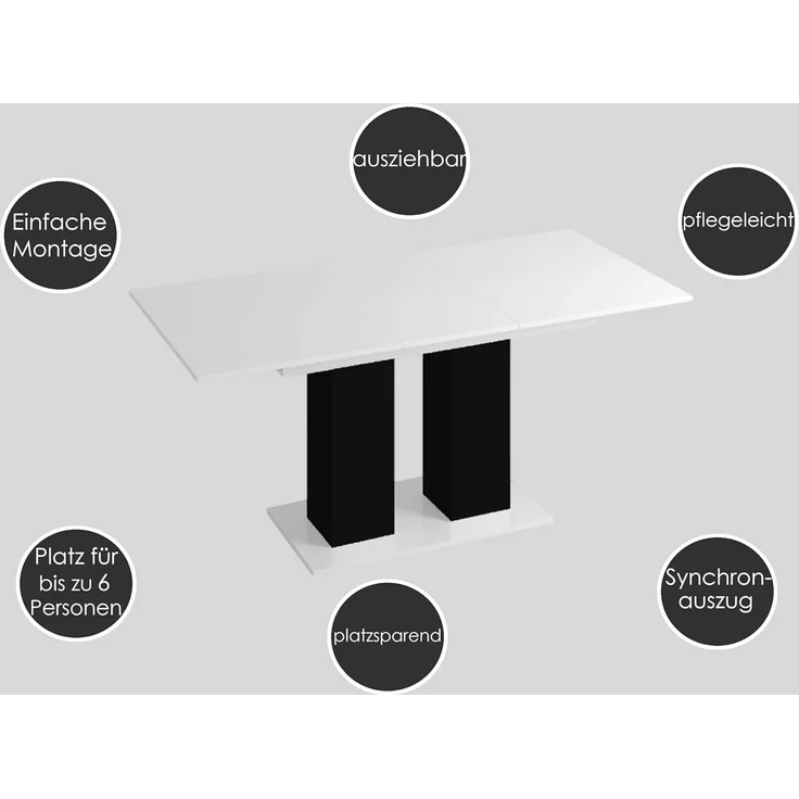 designimpex Esstisch Design Tisch DE-1 Weiß Hochglanz ausziehbar 130 bis 170 cm – Bild 4