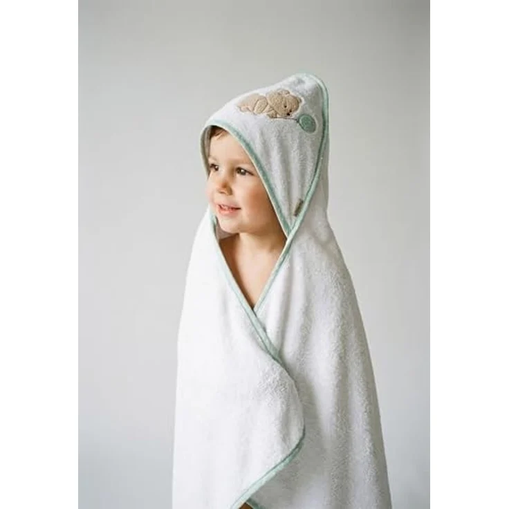Sterntaler Kapuzenbadetuch Bär Bo, Baby-Badetuch mit Kapuze, saugfähige Baumwolle, süße Applikation, weich und pflegeleicht, 80×80×0,5 cm, weiß – Bild 2